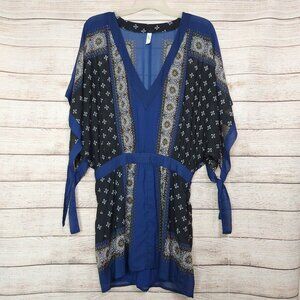 Free People Blue Santa Cruz Mini Dress Women's XS/TP Kimono Sleeve Festival Boho